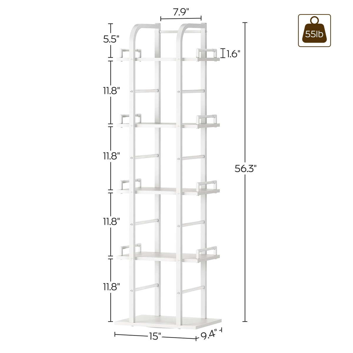 5 Tier Rotating Corner Bookshelf White Y33624