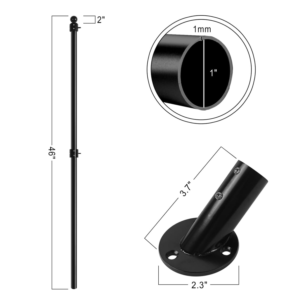 47" Stainless Steel Flag Pole Kit with Wall Mount Bracket Y68848