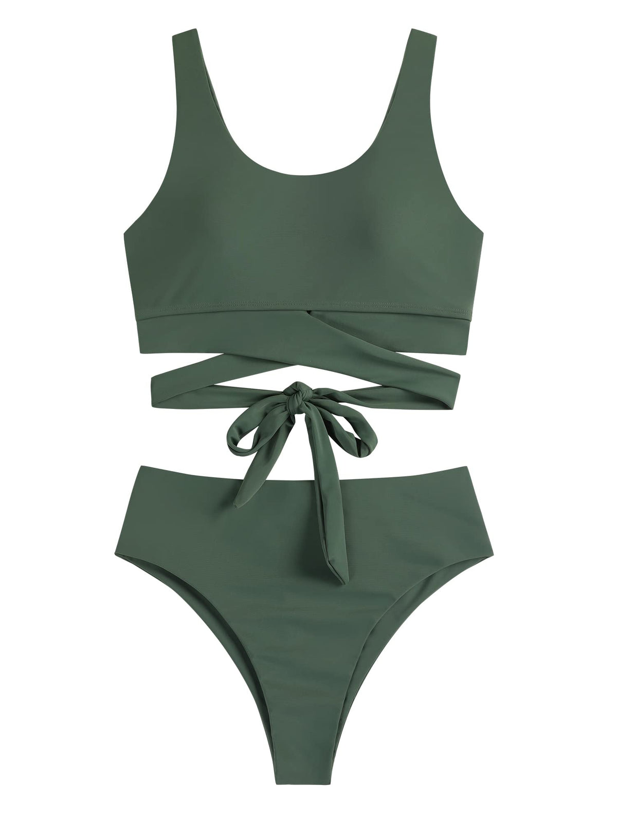 Scoop Neck High Waisted Two Piece Bikini Set I19503