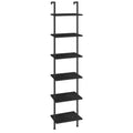Black 6-Tier Wooden Wall Mounted Ladder Shelf G31106
