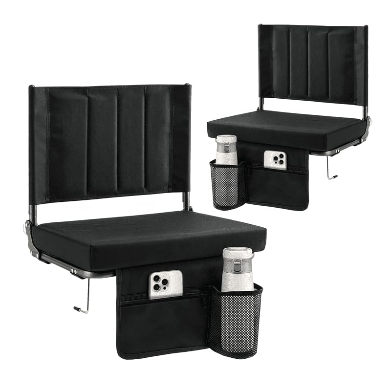 3.5 Inch Thick Black Folding Stadium Chair with Backrest, 2 PCS T580435