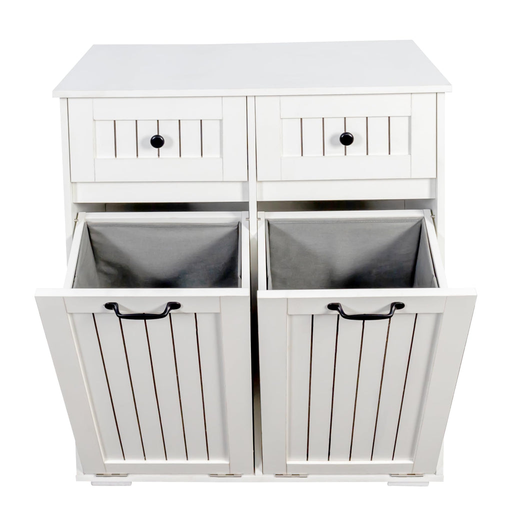 White Tilt Out Trash Cabinet with 2 Drawers Y18869