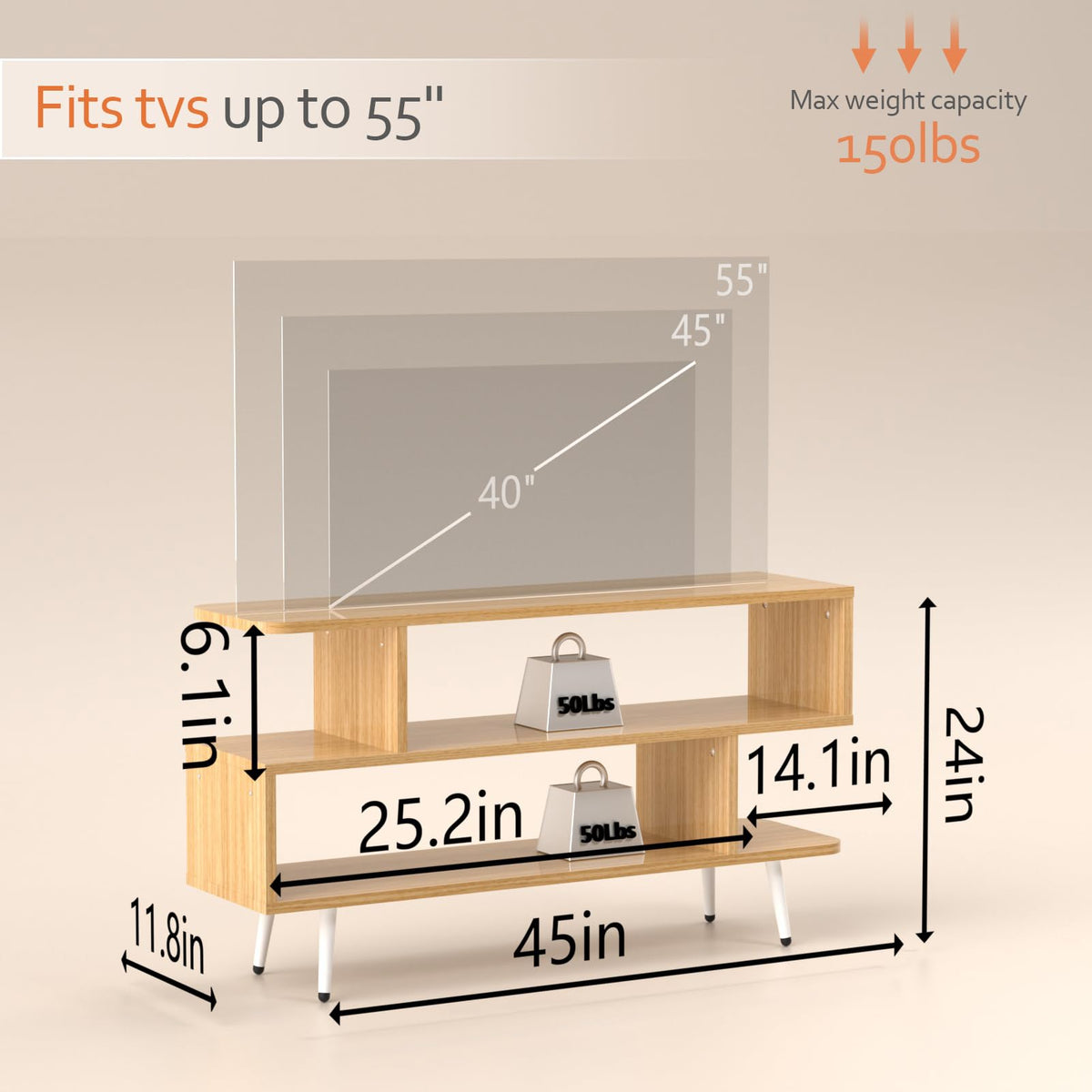 TV Stand with 3 Open Storage Shelf S321