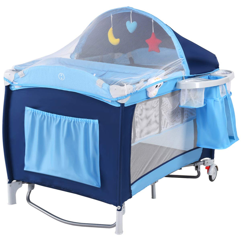 4-in-1 Portable Baby Playard with Bassinet and Changing Table A39028