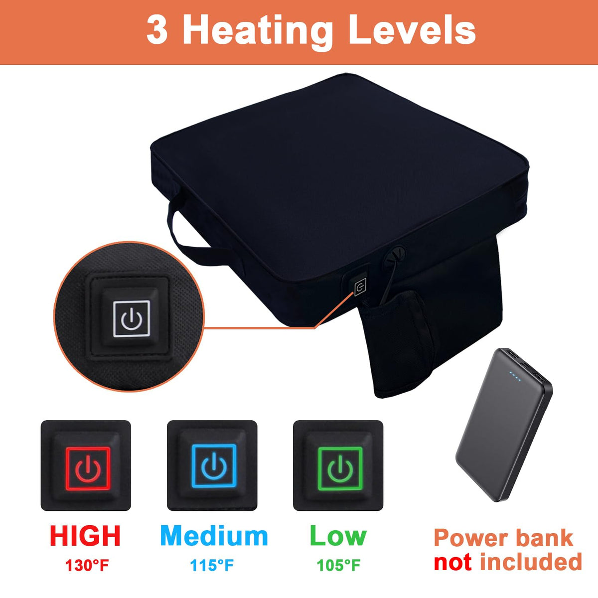Black 2 Pack Heated Stadium Seat Cushions S607