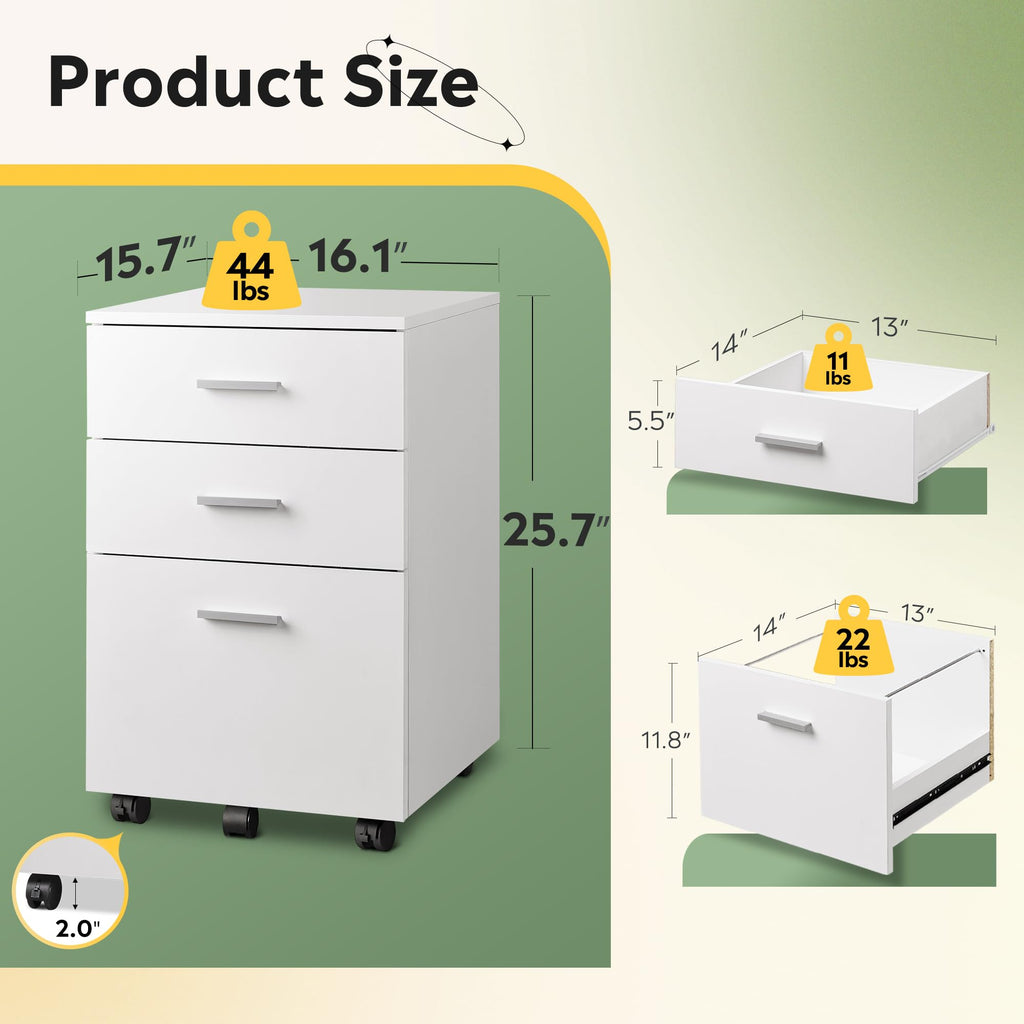 3 Drawer White Wood File Cabinet U144