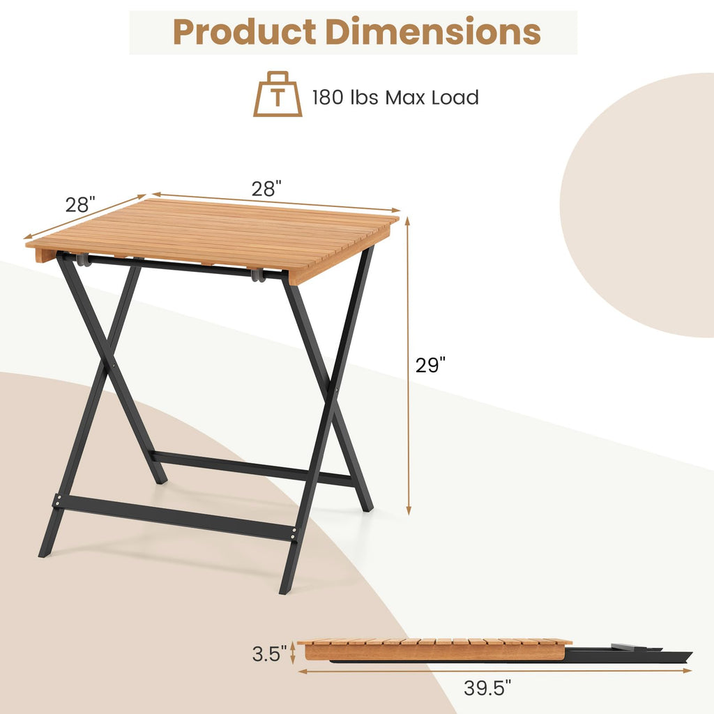 28-Inch Acacia Wood Square Foldable Patio Dining Table I866910