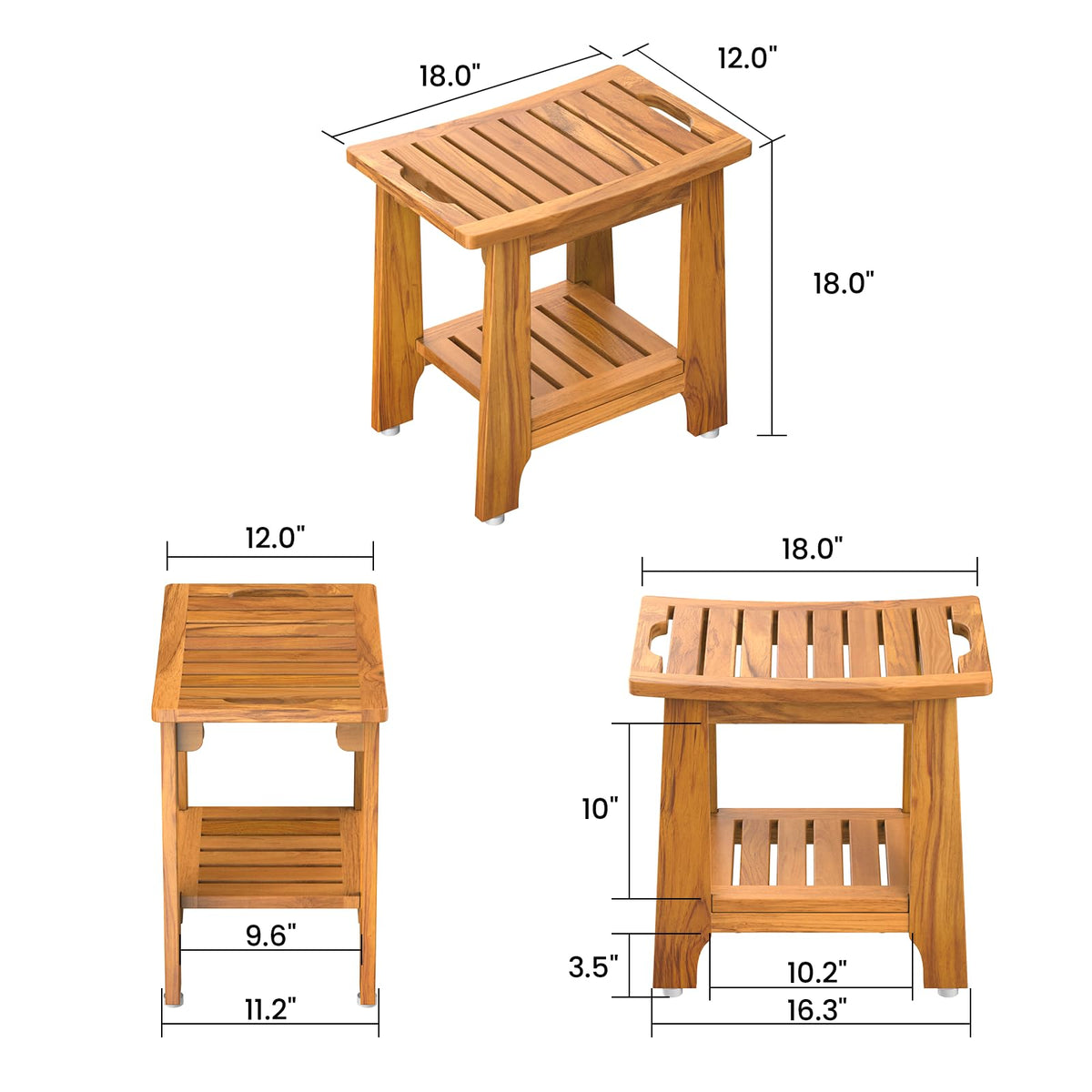 18" Teak Shower Bench with Non-Slip Leveling Feet P66191