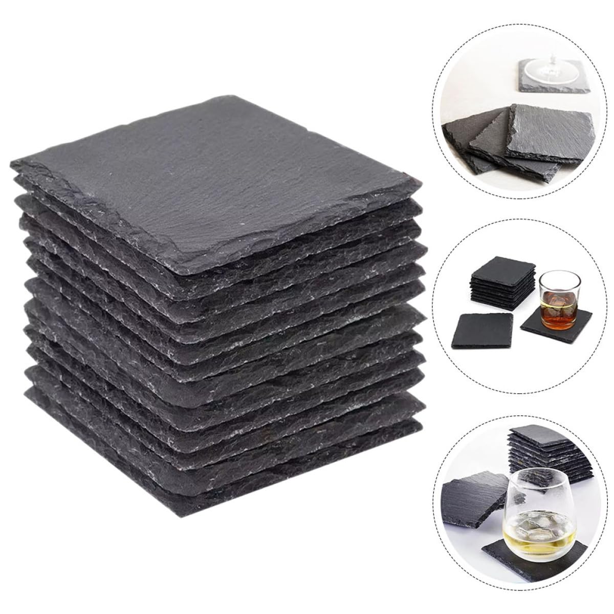 Natural Stone Drink Coasters 12 Pcs Square Q53271