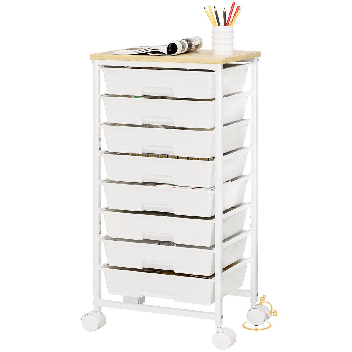 Rolling Storage Drawer Cart 8 Drawer Lockable Wheels X4337