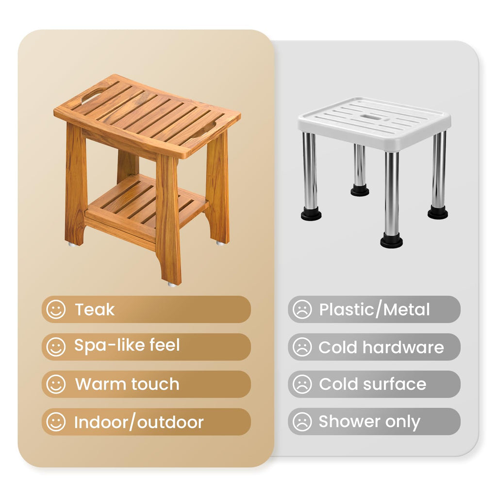 18" Teak Shower Bench with Non-Slip Leveling Feet P66191