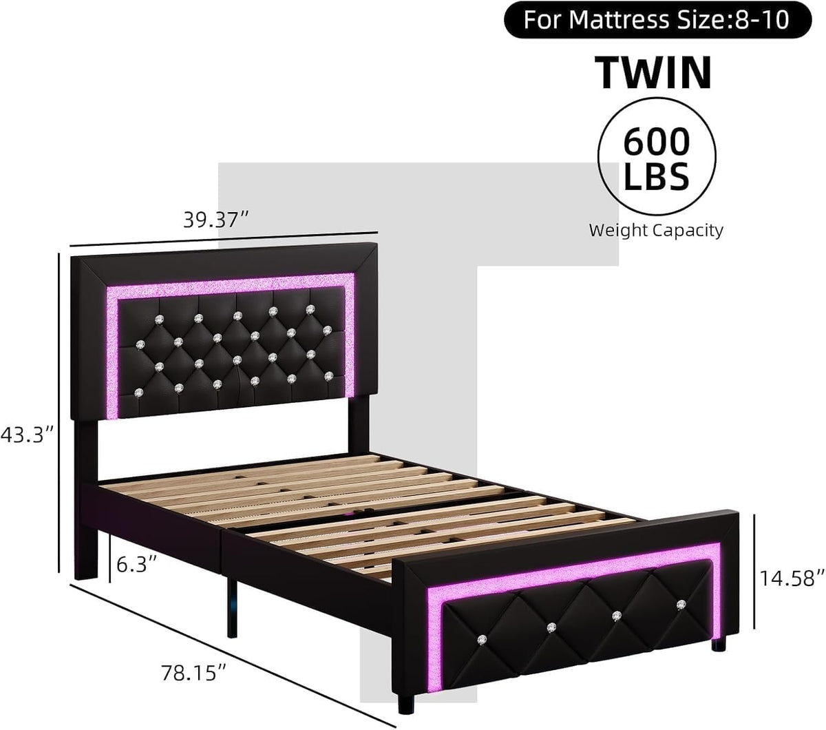 Twin Bed Frame with LED Lights F68096