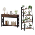 Rustic Console Table with 2 Drawers and 4-Tier Ladder Shelf X87366