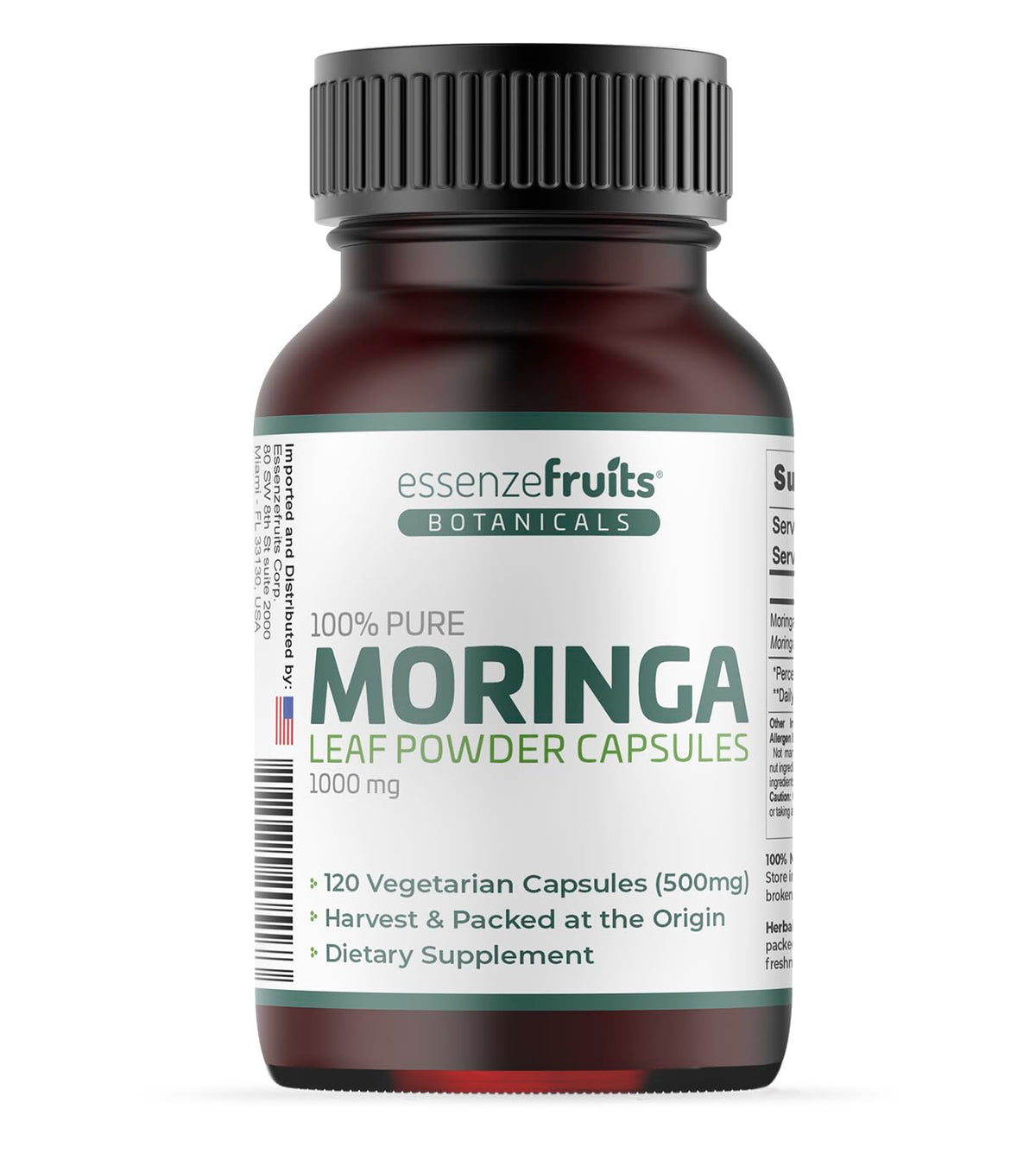 Moringa Capsules 120 Vegan Caps 1000mg Leaf Powder L21004