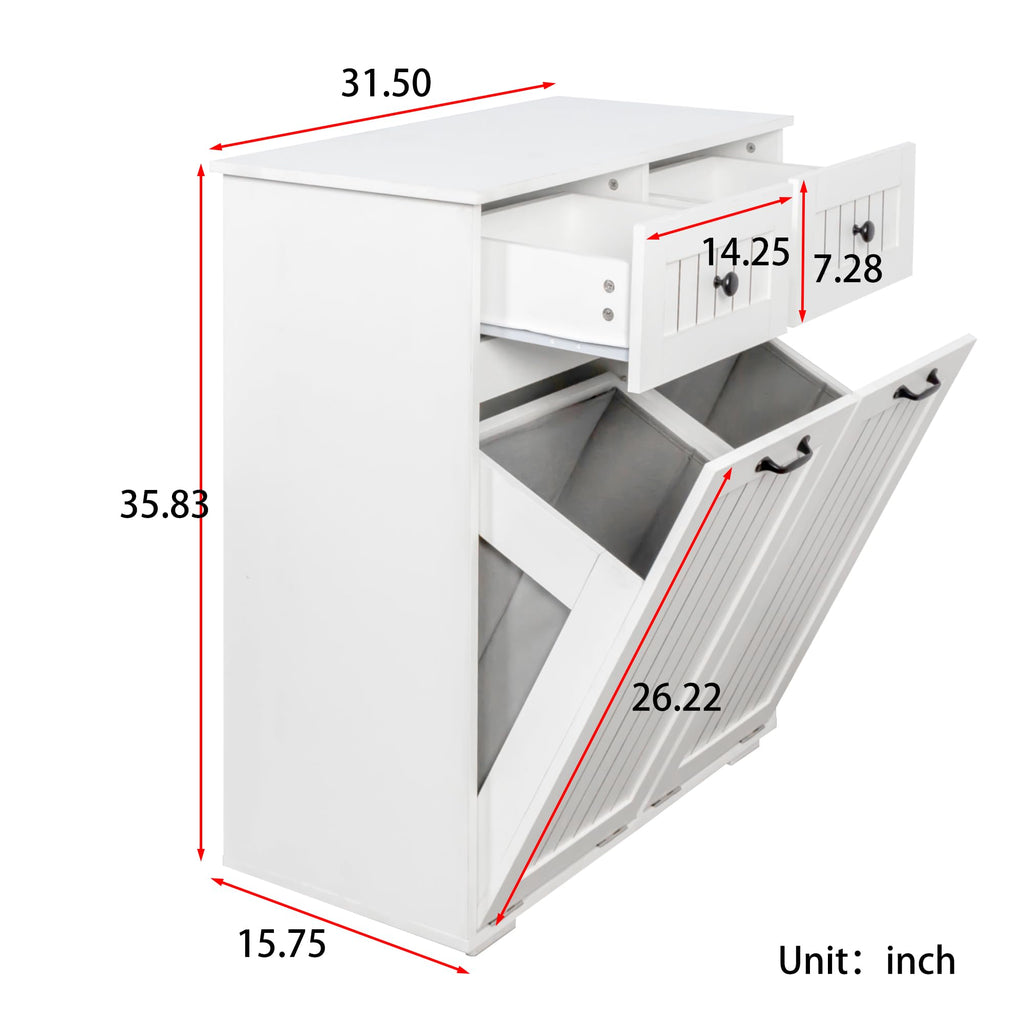 White Tilt Out Trash Cabinet with 2 Drawers Y18869