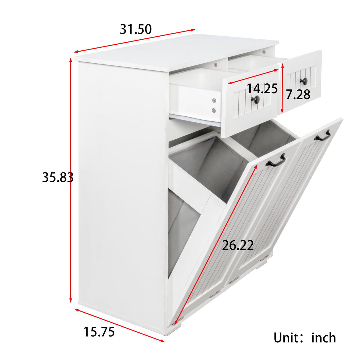 White Tilt Out Trash Cabinet with 2 Drawers Y18869