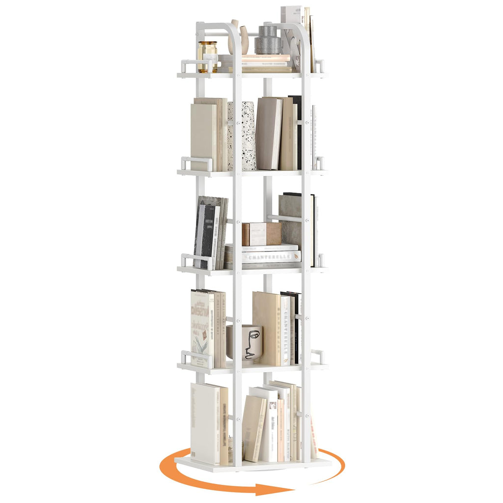 5 Tier Rotating Corner Bookshelf White Y33624
