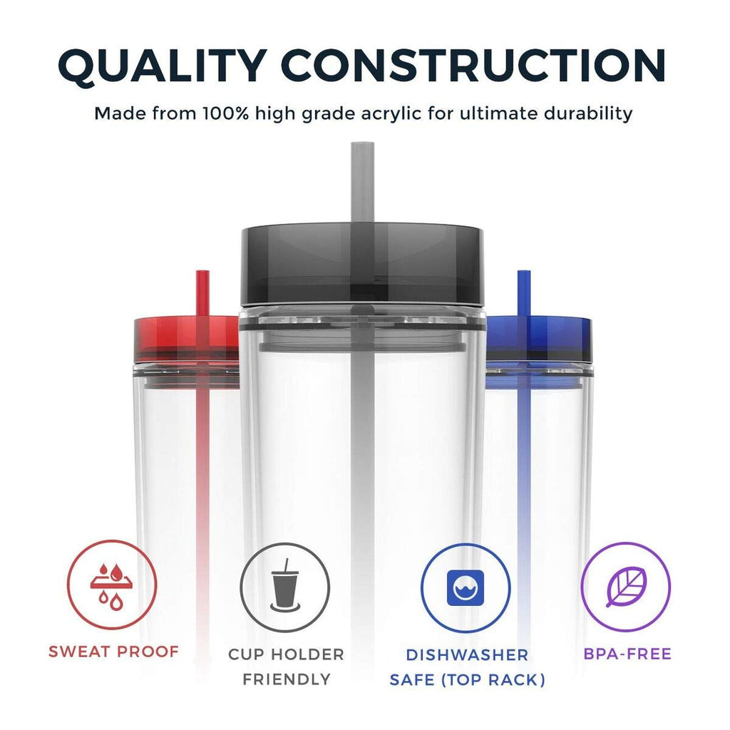 Clear 16oz Insulated Double Wall Acrylic Tumbler with Lid and Straw M12228