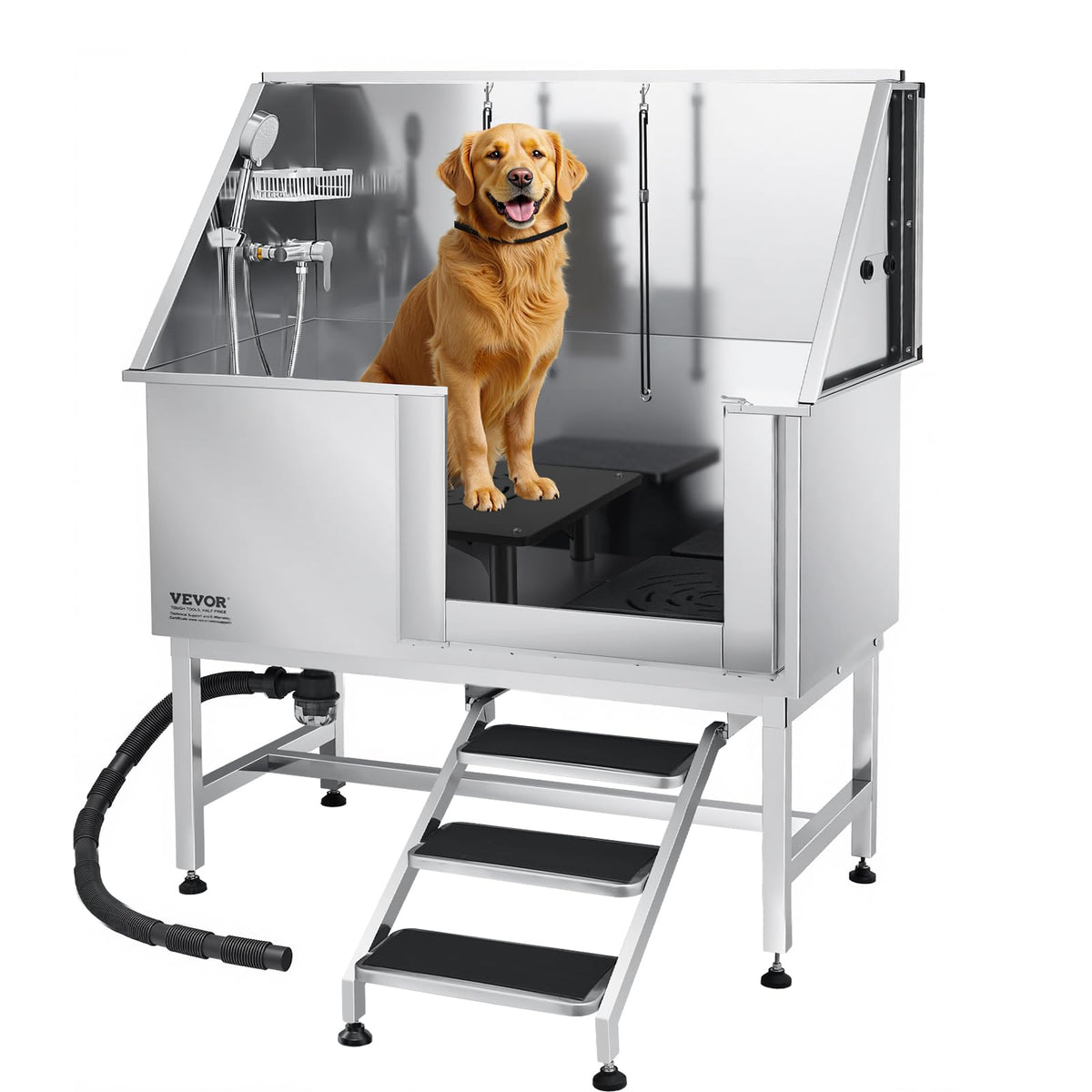 Stainless Steel 50 inch Dog Washing Station with Stairs L50116
