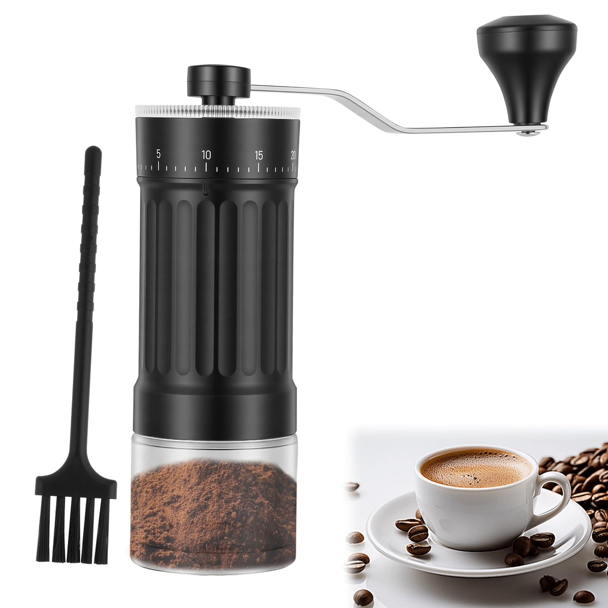 Manual Coffee Grinder with Ceramic Conical Burr, Black T3086