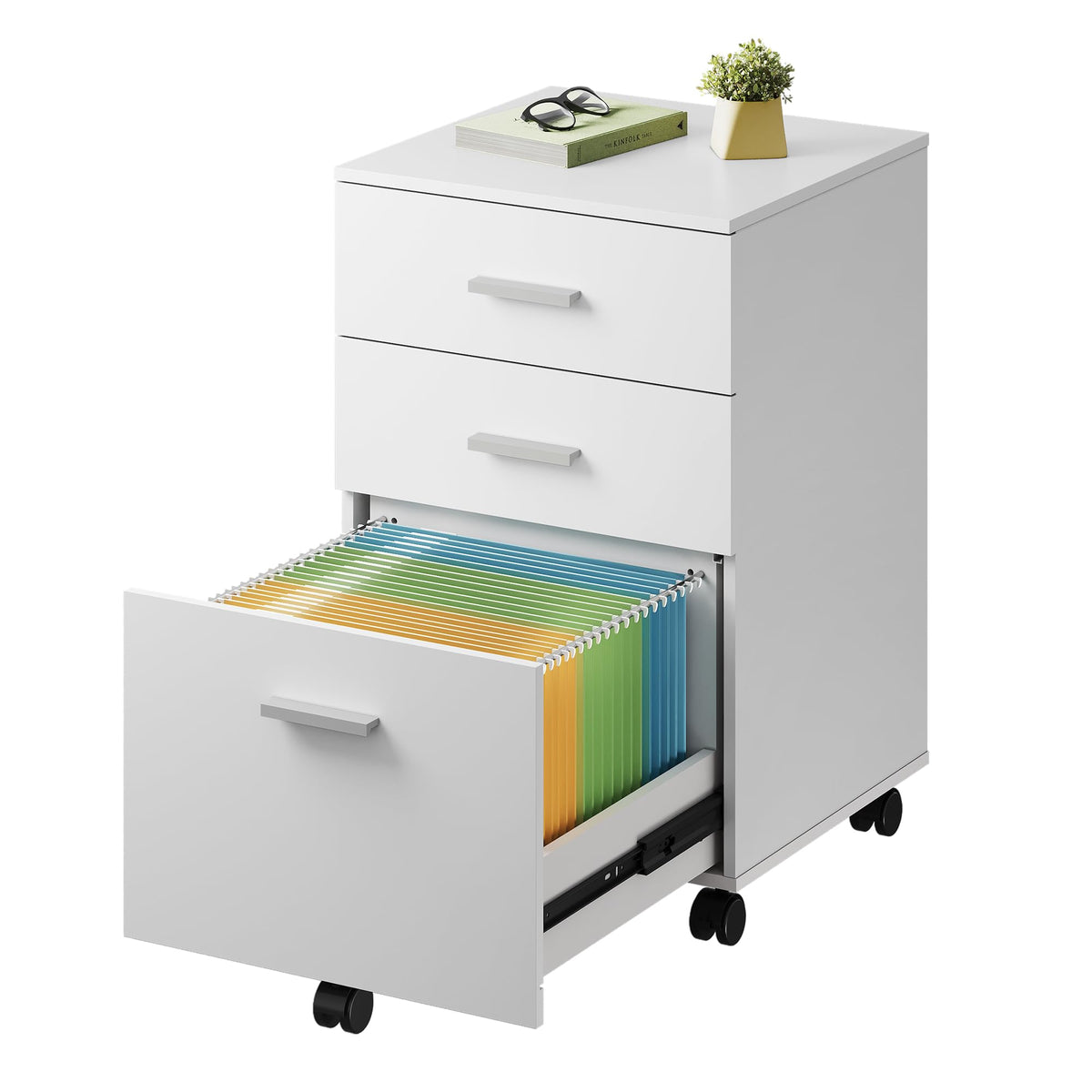 3 Drawer White Wood File Cabinet U144