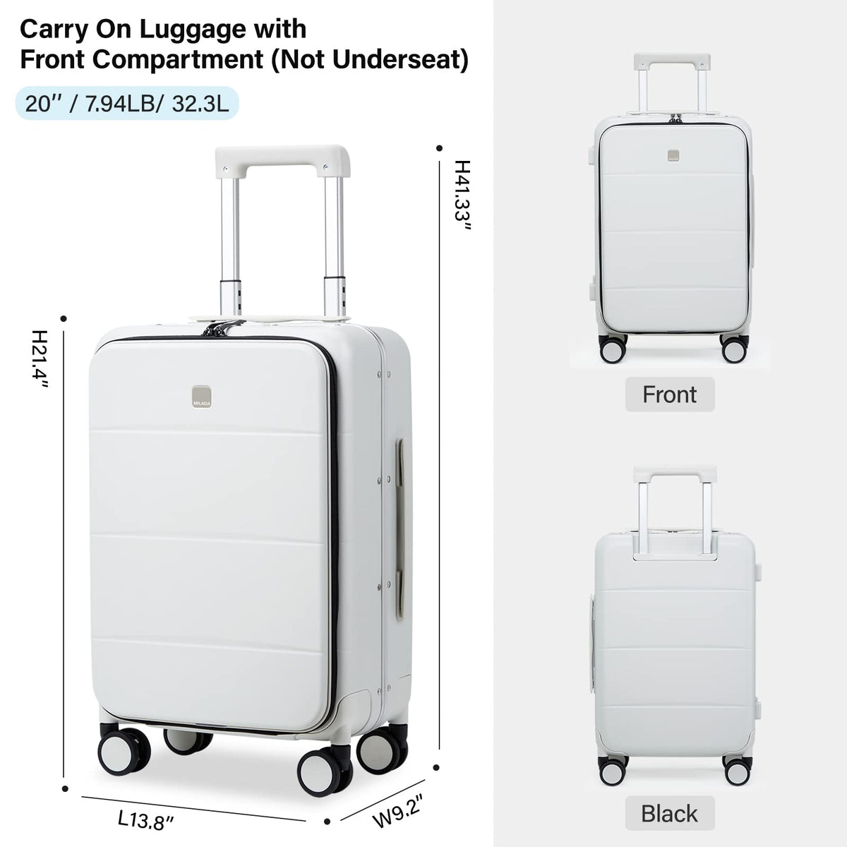 Smoke White 20 Inch Hard Shell Carry On Luggage U52873
