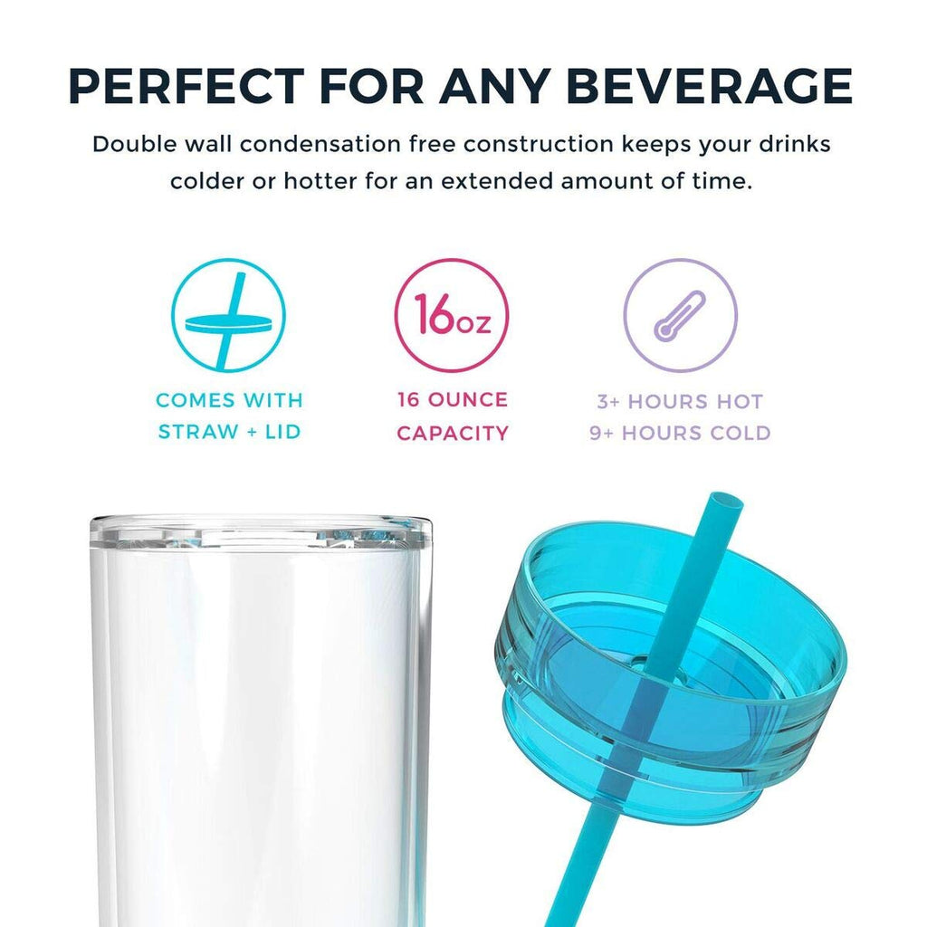 Clear 16oz Insulated Double Wall Acrylic Tumbler with Lid and Straw M12228