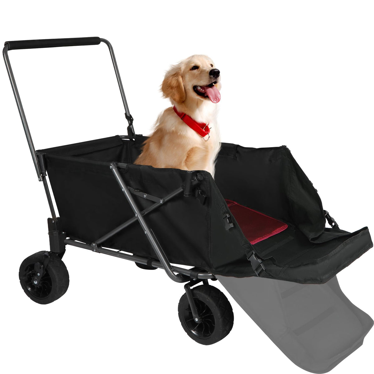 Folding Dog Wagon Cart with Extendable Rear End, 220L Collapsible Utility Cart, Black Y422