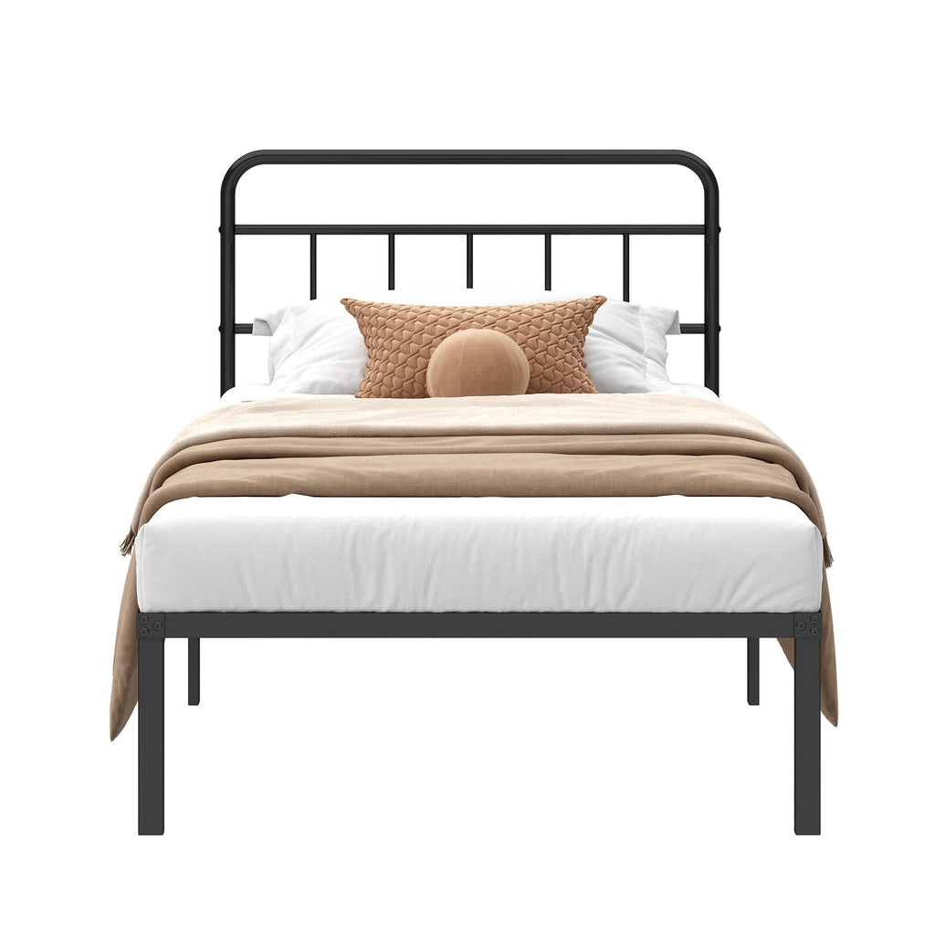 12 inches Twin Bed Frame with Minimalist Headboard, Black V974
