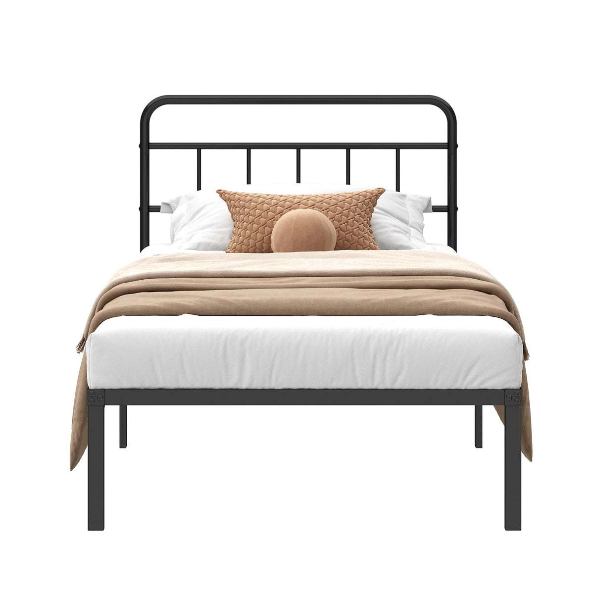 12 inches Twin Bed Frame with Minimalist Headboard, Black V974