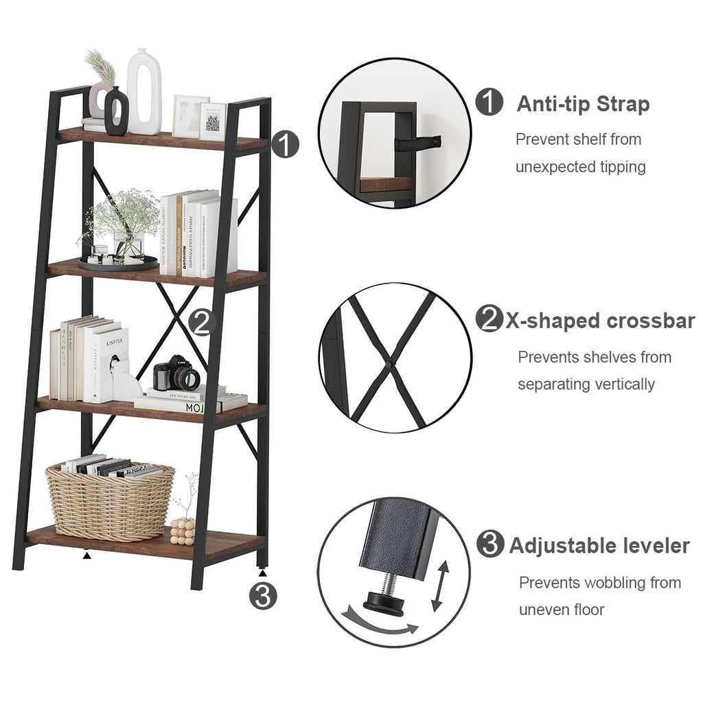 Rustic Console Table with 2 Drawers and 4-Tier Ladder Shelf X87366