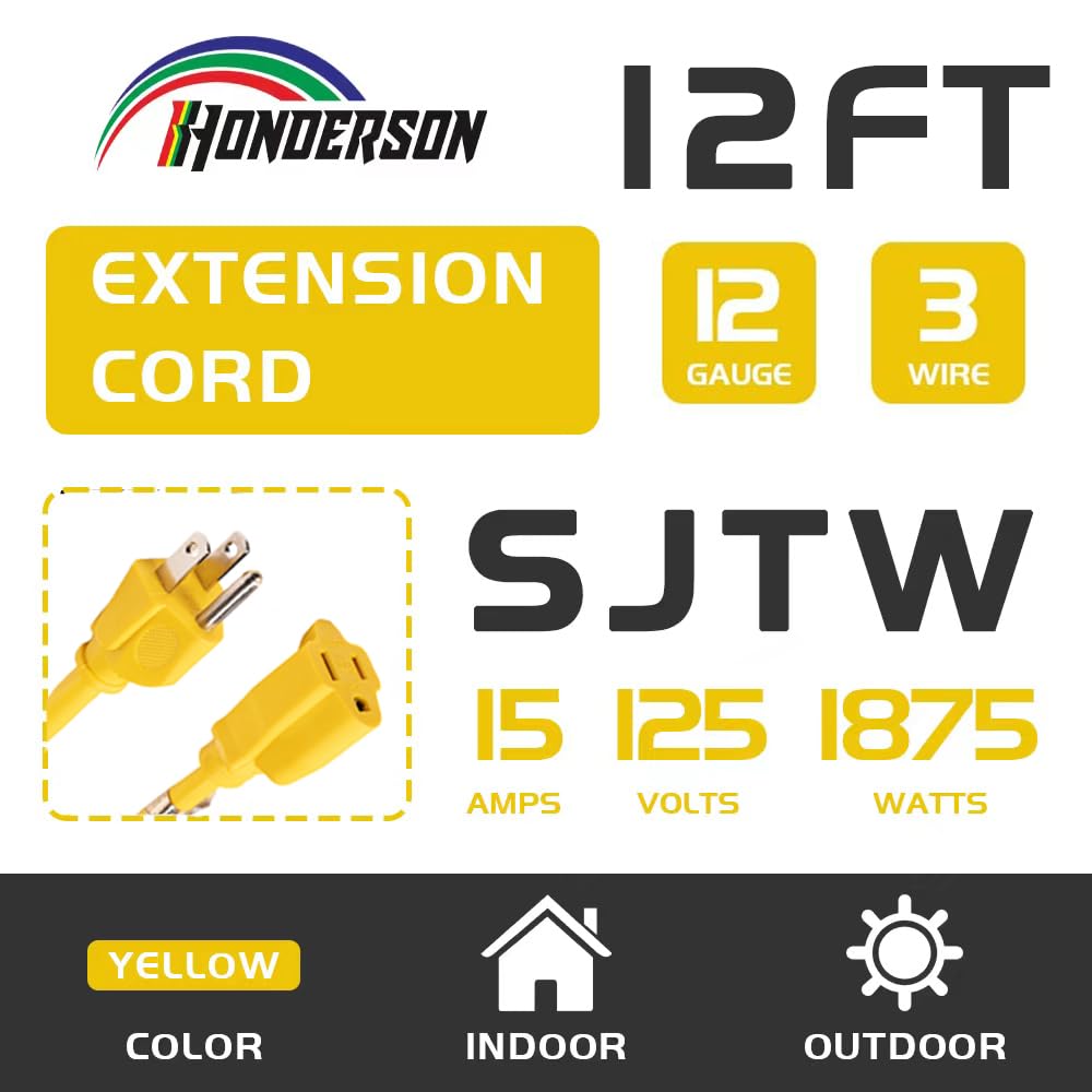 12 Gauge 12FT Yellow 3 Prong Extension Cord S63865