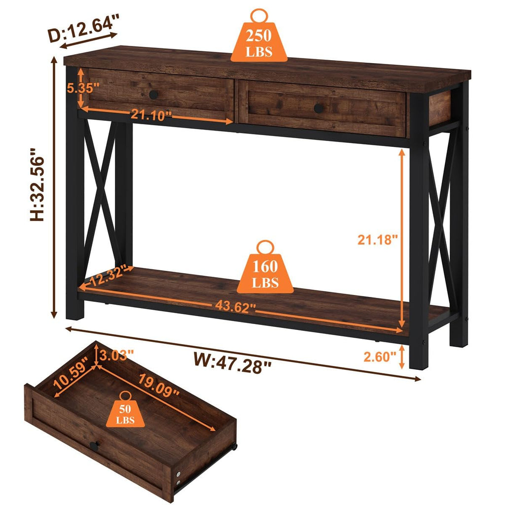 Rustic Console Table with 2 Drawers and 4-Tier Ladder Shelf X87366