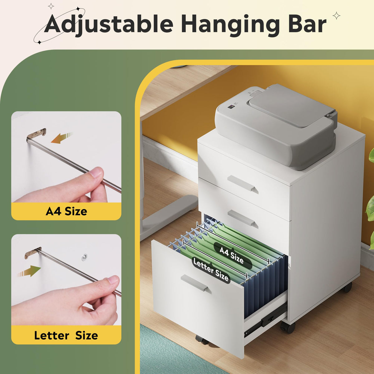 3 Drawer White Wood File Cabinet U144
