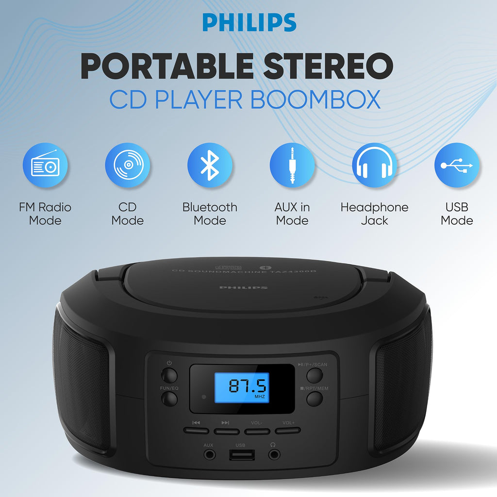 Portable Bluetooth CD Player Boombox with FM Radio C3654