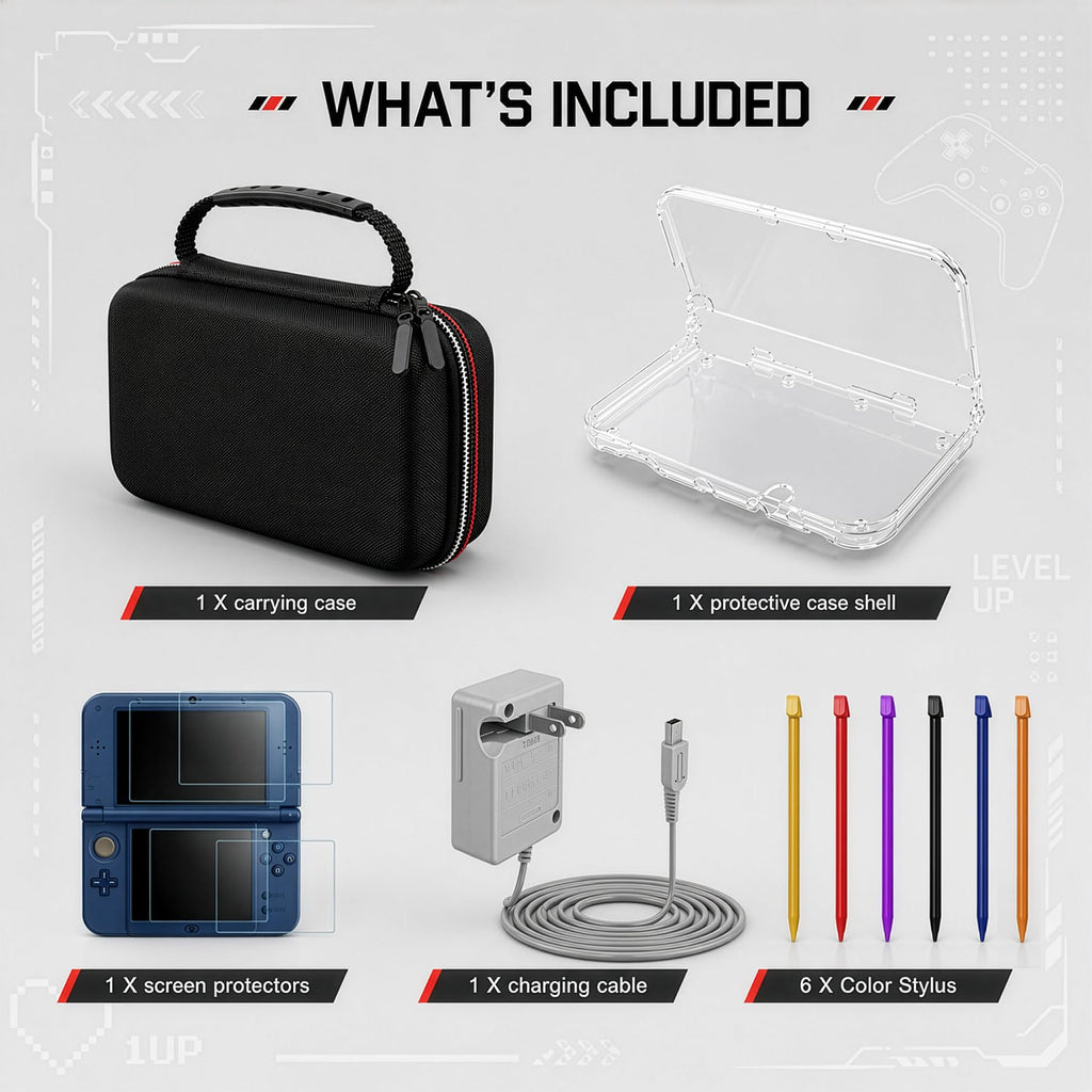 Carrying Case for New 3DS XL LL with Hard Shell and Charging Cable D2299