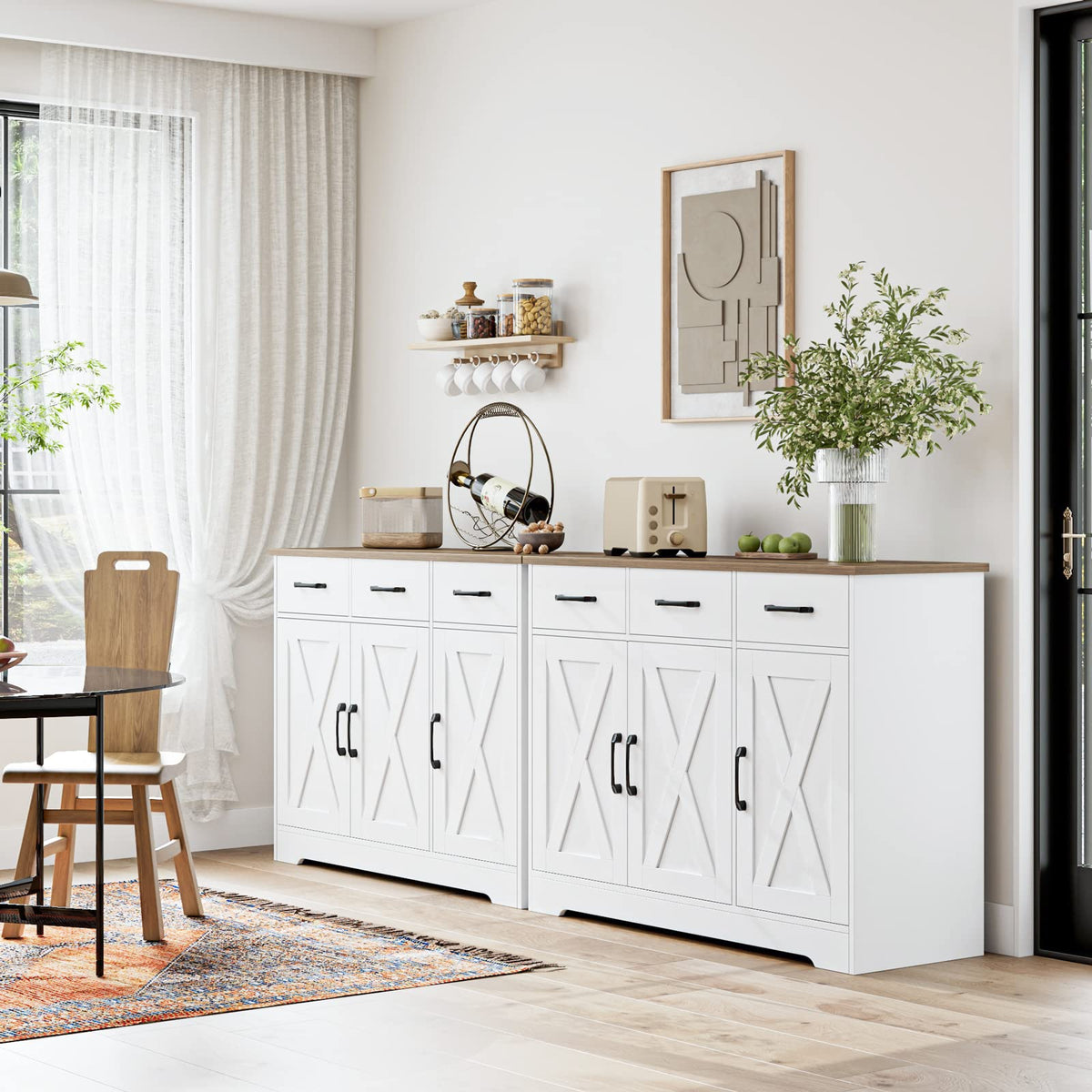 White Kitchen Buffet Cabinet with Storage E606338