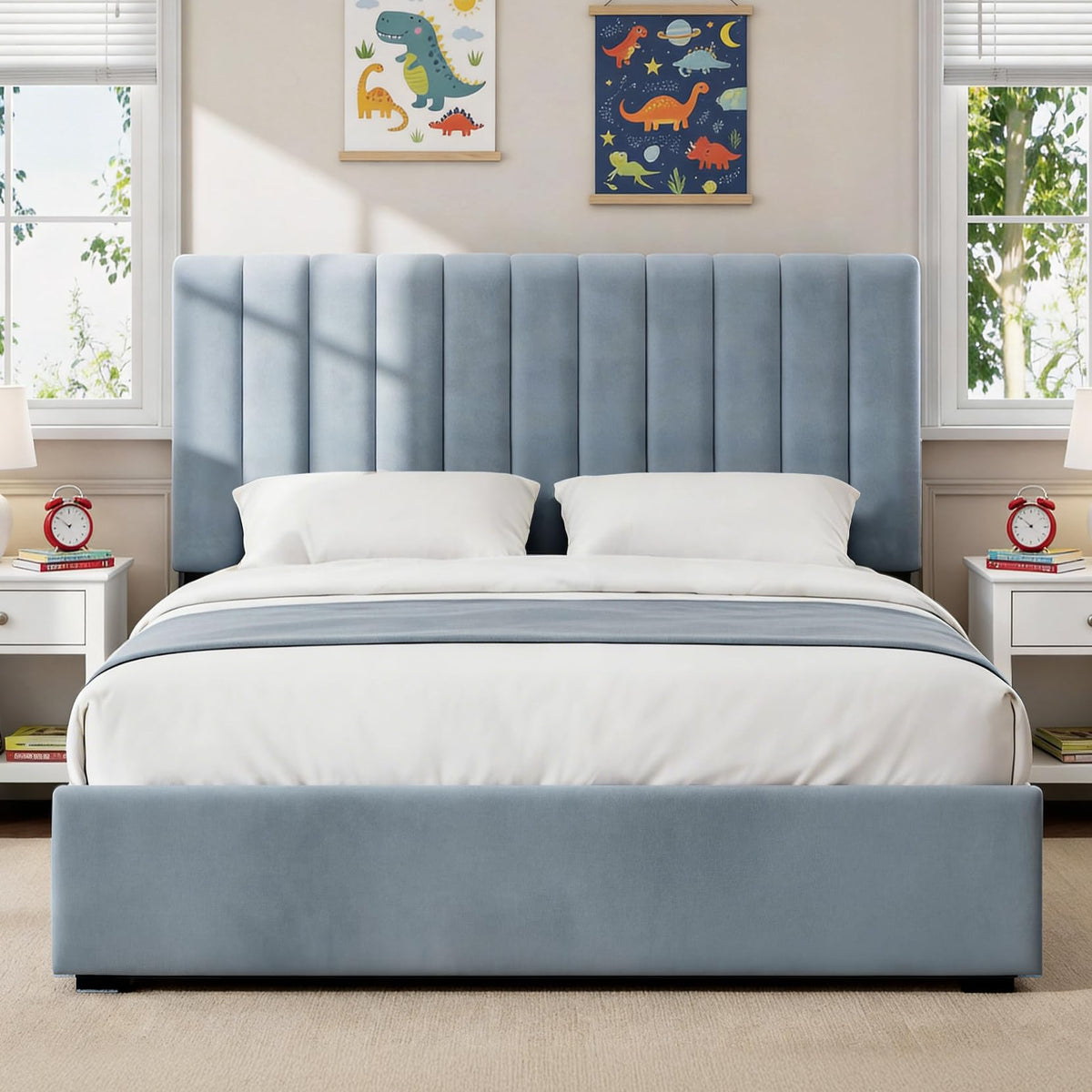 Full Size Blue Velvet Upholstered Bed Frame Z99982