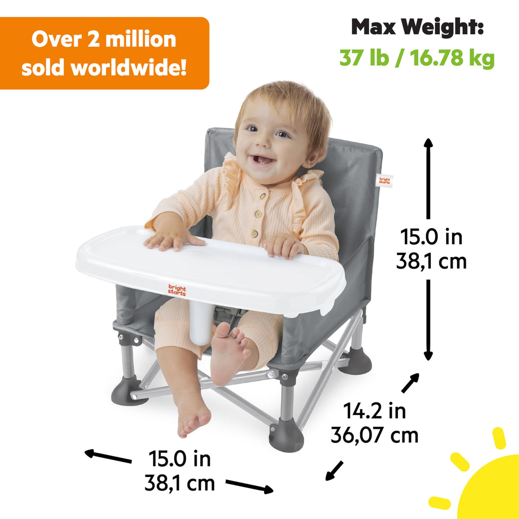 Portable Booster Seat, 3-in-1 Floor Seat, Travel High Chair with Feeding Tray, Grey J817