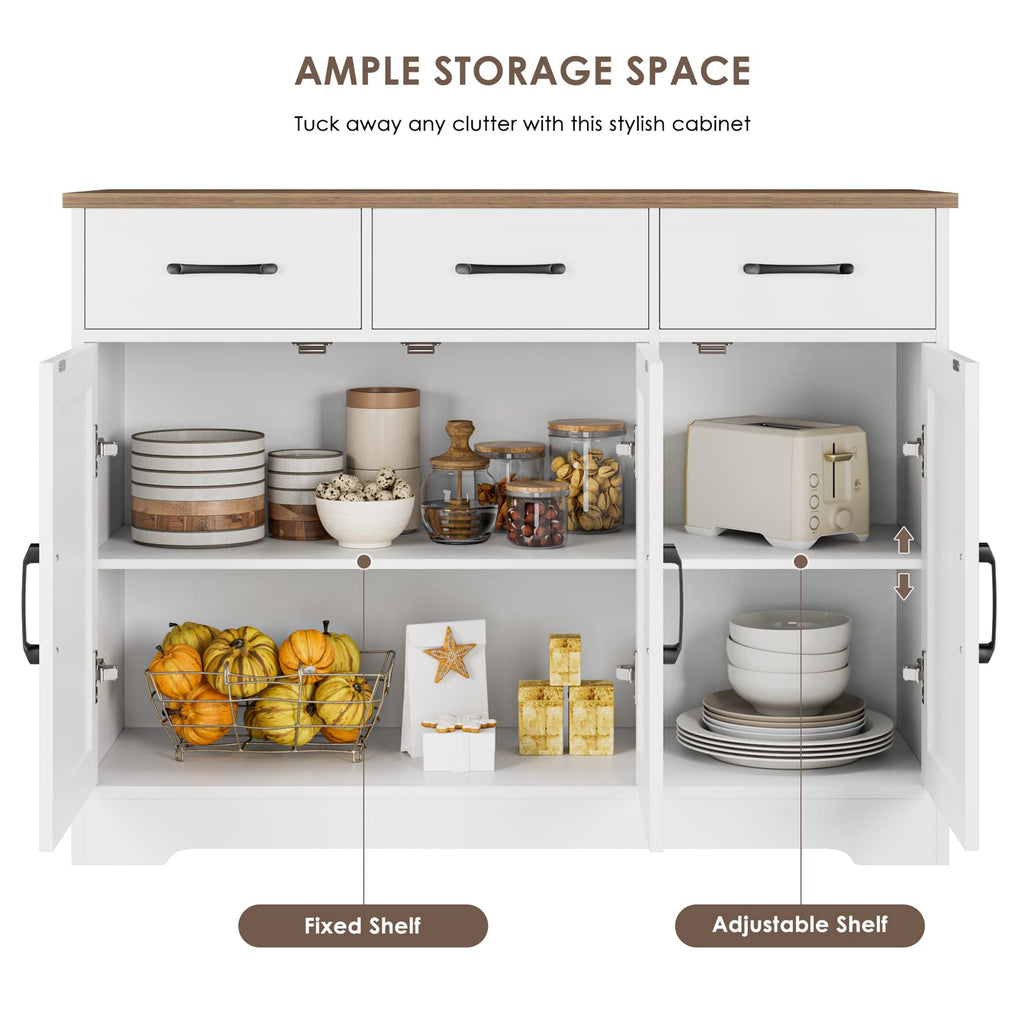 White Kitchen Buffet Cabinet with Storage E606338