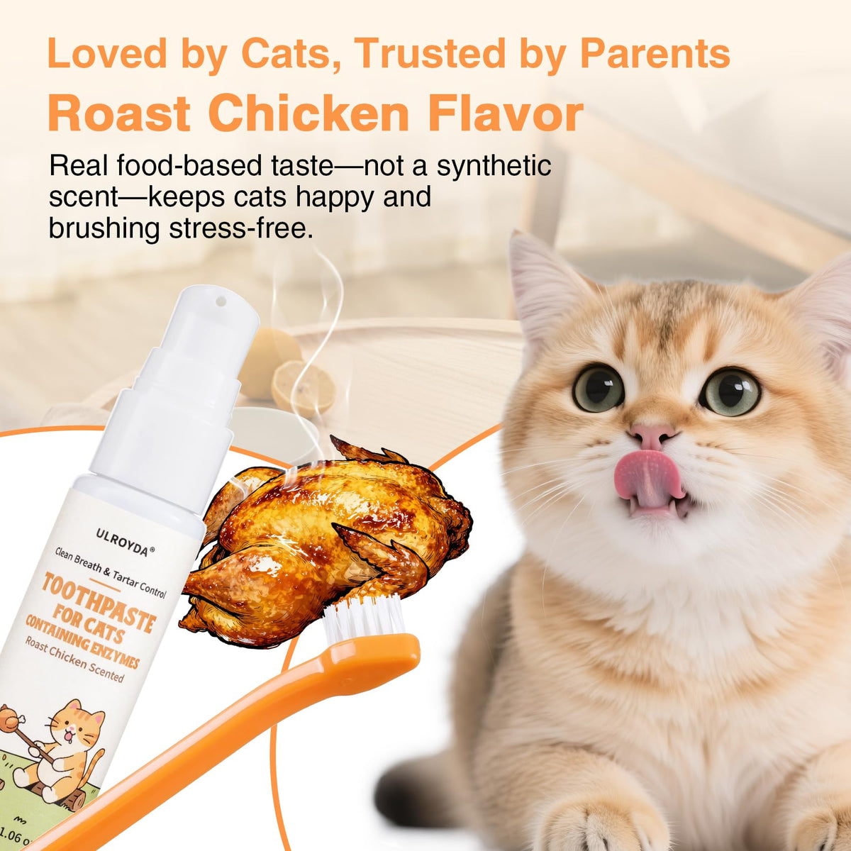 Roast Chicken Flavor Enzymatic Cat Toothpaste Kit with Toothbrush & Finger Brush, 1.06 oz D84541