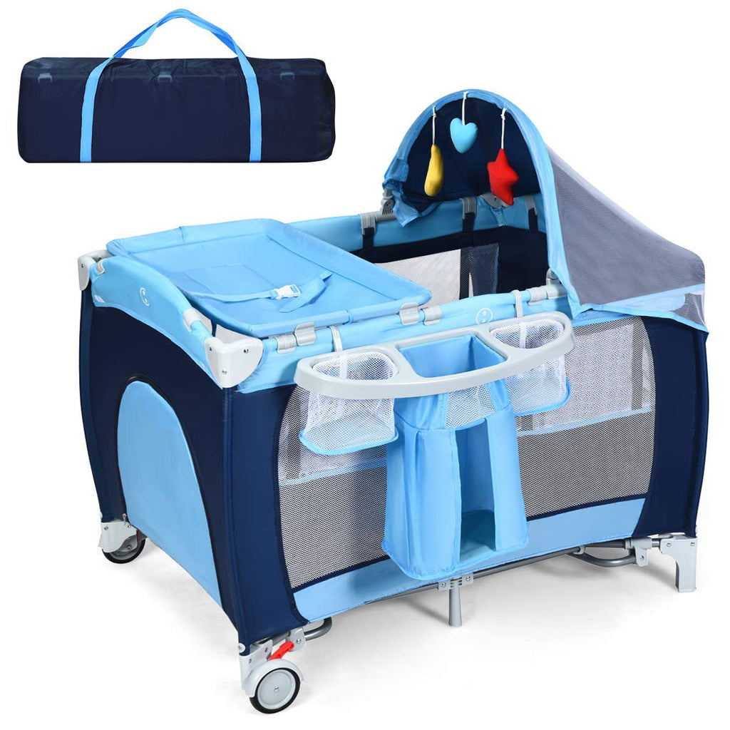 4-in-1 Portable Baby Playard with Bassinet and Changing Table A39028