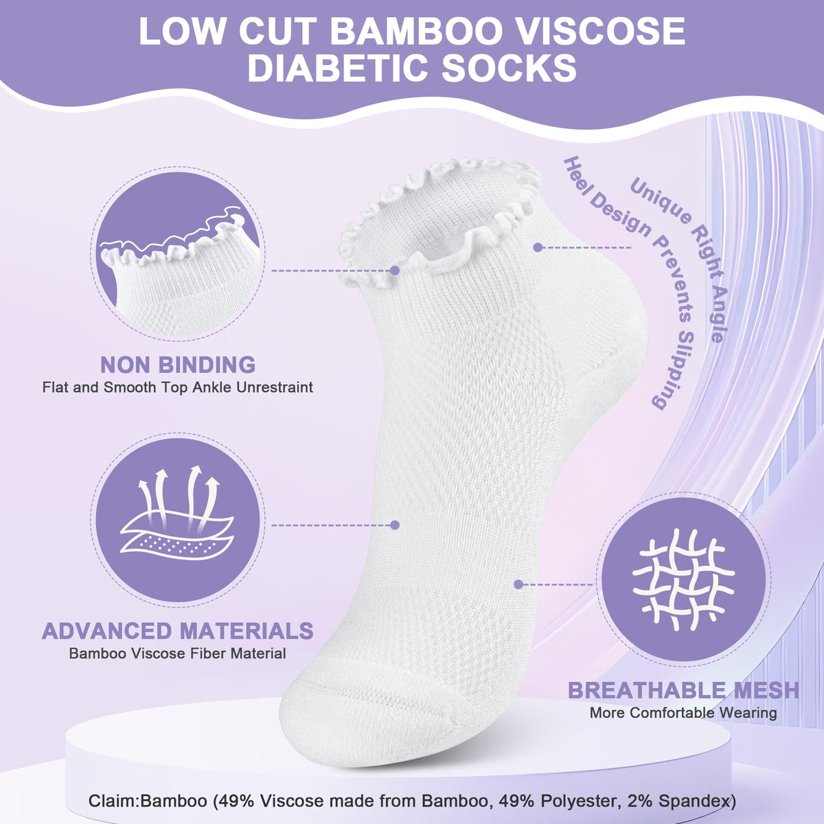6 Pairs Low Cut Non Binding Ankle Socks G9482