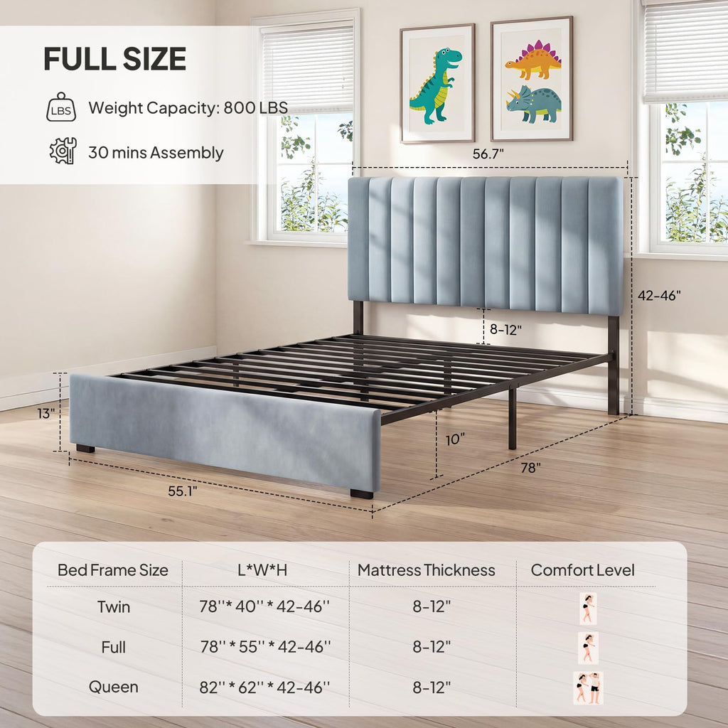 Full Size Blue Velvet Upholstered Bed Frame Z99982