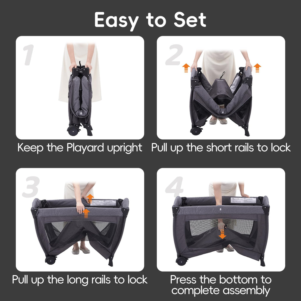 4-in-1 Baby Playard with Bassinet, Changing Table and Mattress, Black B573144
