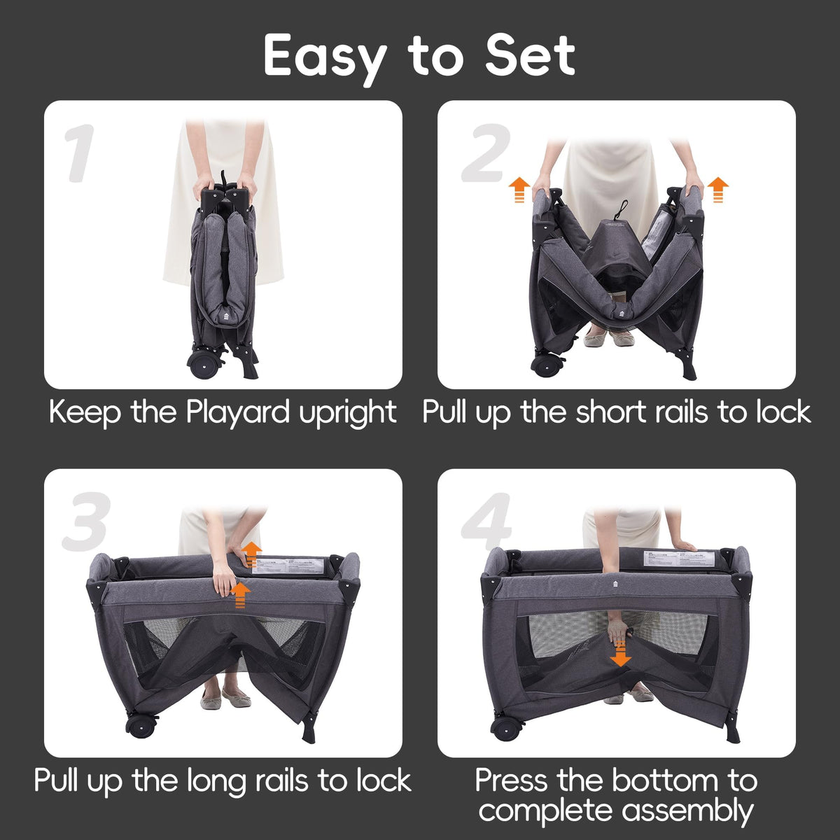 4-in-1 Baby Playard with Bassinet, Changing Table and Mattress, Black B573144