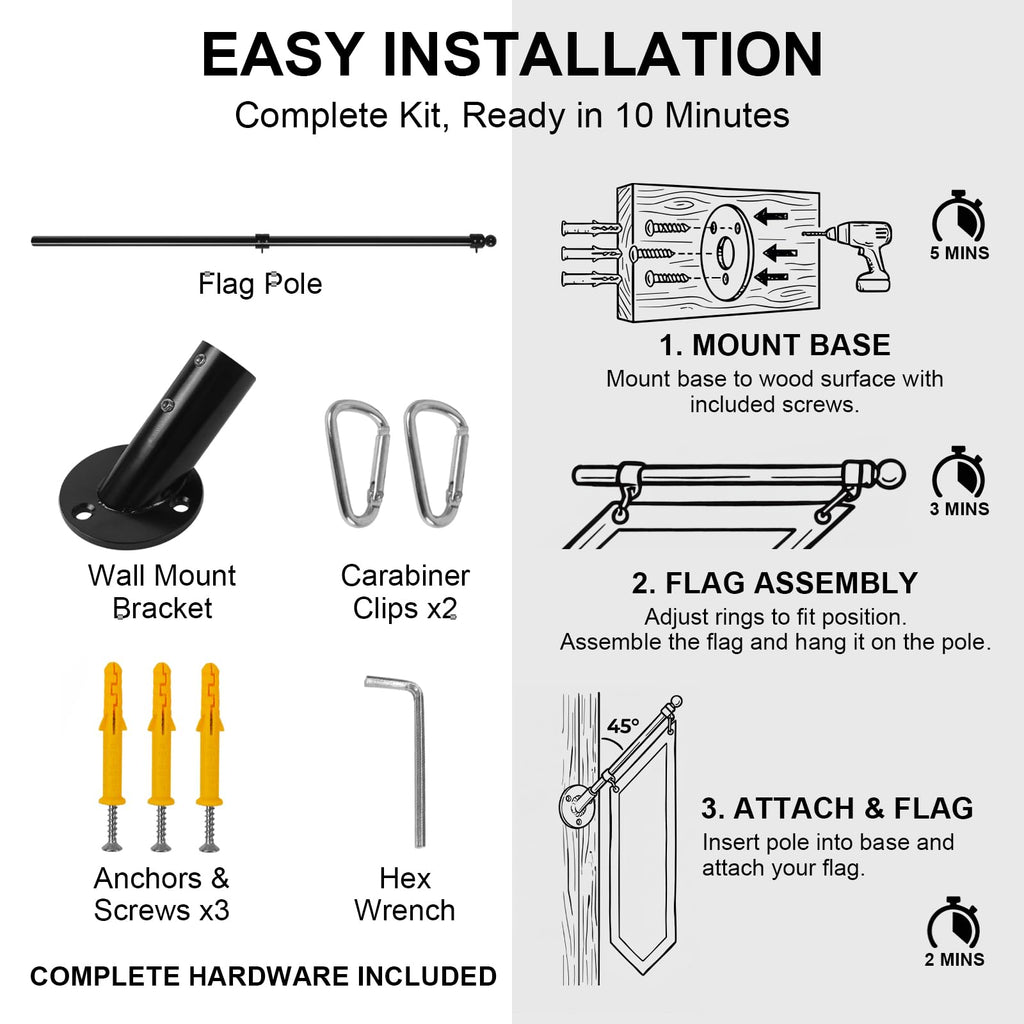 47" Stainless Steel Flag Pole Kit with Wall Mount Bracket Y68848