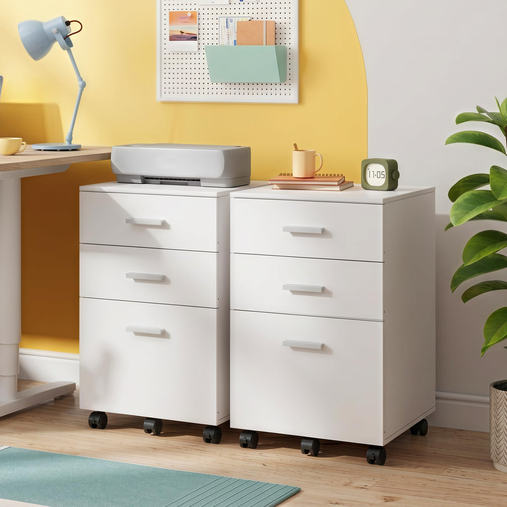 3 Drawer White Wood File Cabinet U144