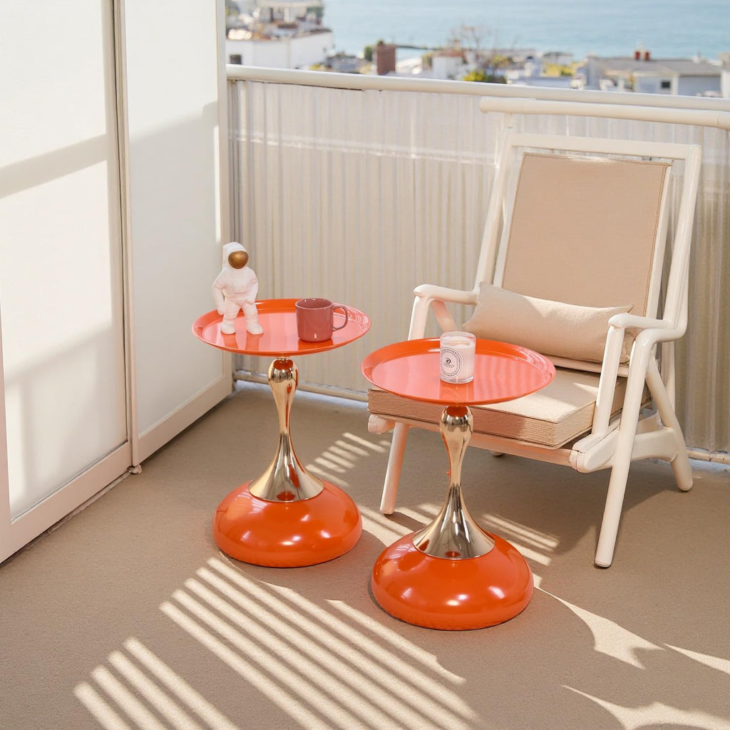 2-Pack Hourglass Side Table Orange Glossy Accent Table I345440