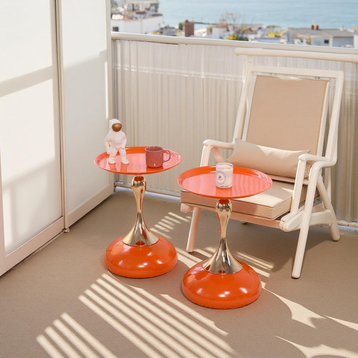 2-Pack Hourglass Side Table Orange Glossy Accent Table I345440